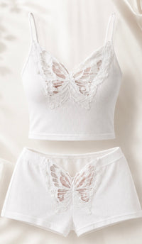Ensemble pyjama femme blanc en dentelle – top et short