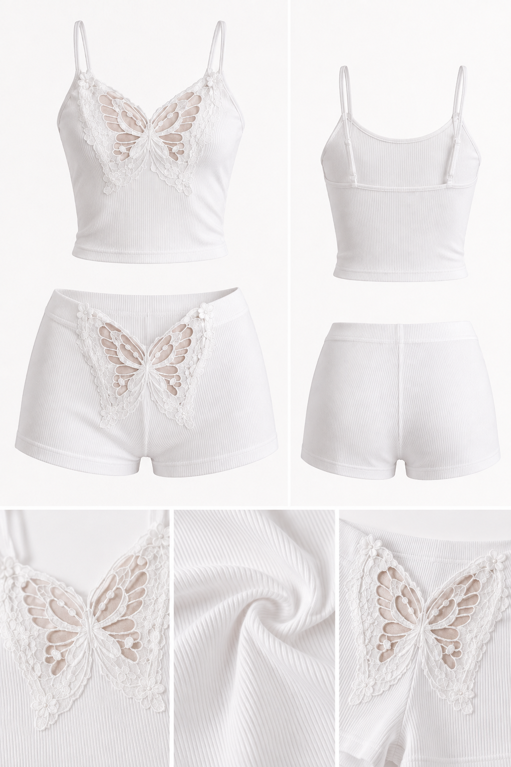Pyjama femme blanc 2 pièces – détails en dentelle