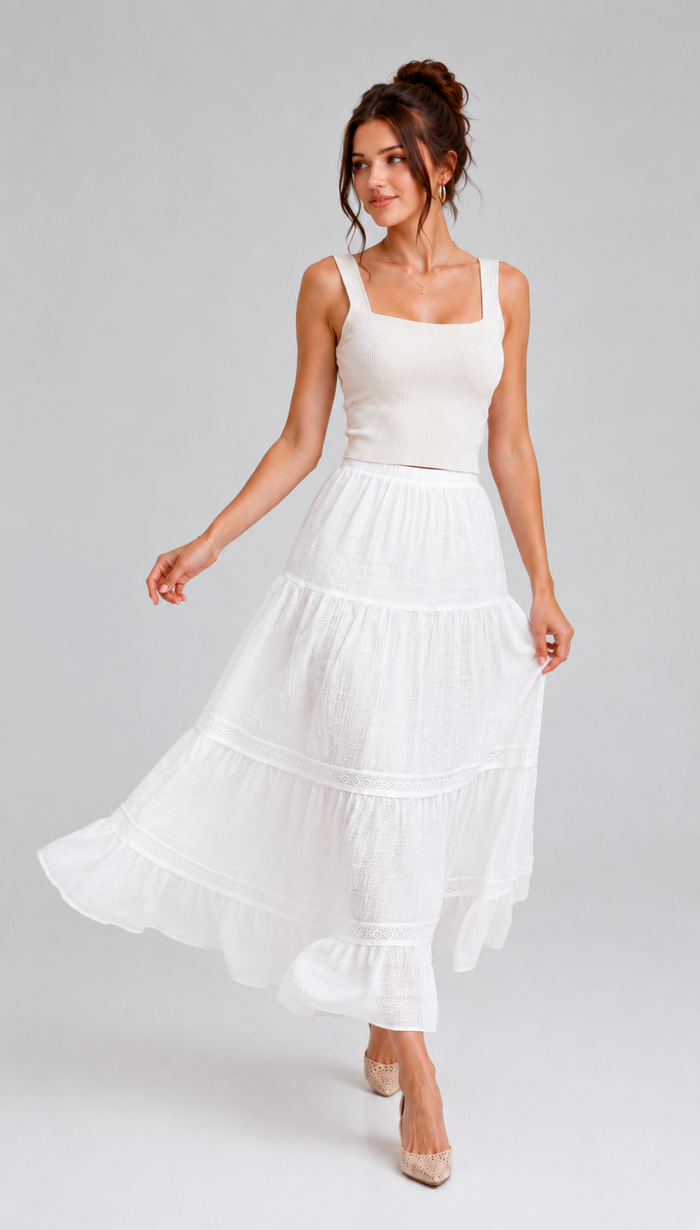 Jupe blanche ample longue