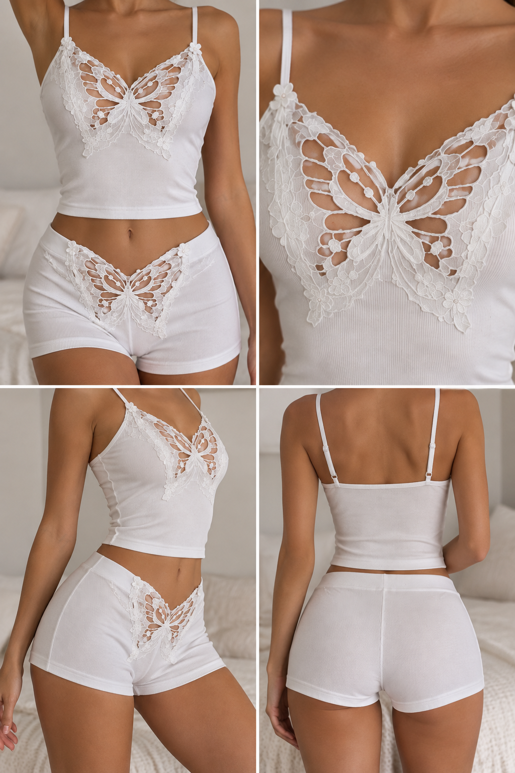Ensemble pyjama femme blanc en dentelle – vue de face