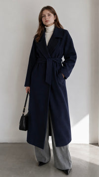 Women's Elegant Belted Long Coat with Lapels – High Allure