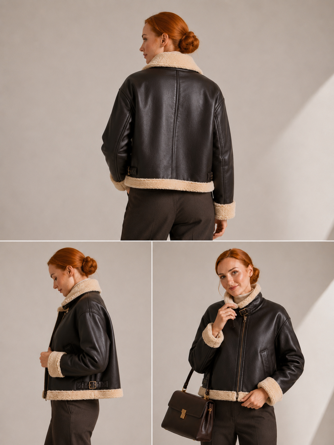 blouson aviateur femme chocolat dos et profil gilles de beaumont