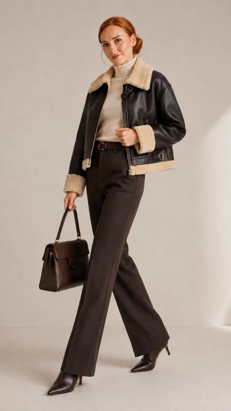 blouson aviateur femme chocolat profil gilles de beaumont