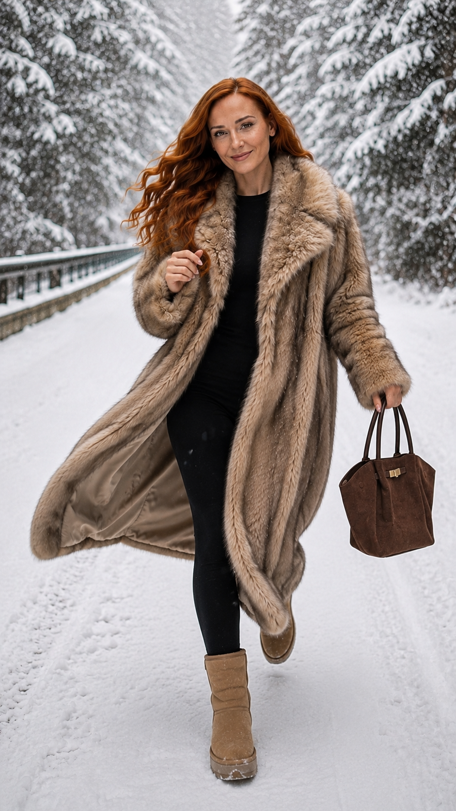 Women's Long Brown Flannel Coat – Winter Elegance