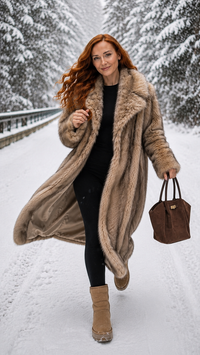 Women's Long Brown Flannel Coat – Winter Elegance