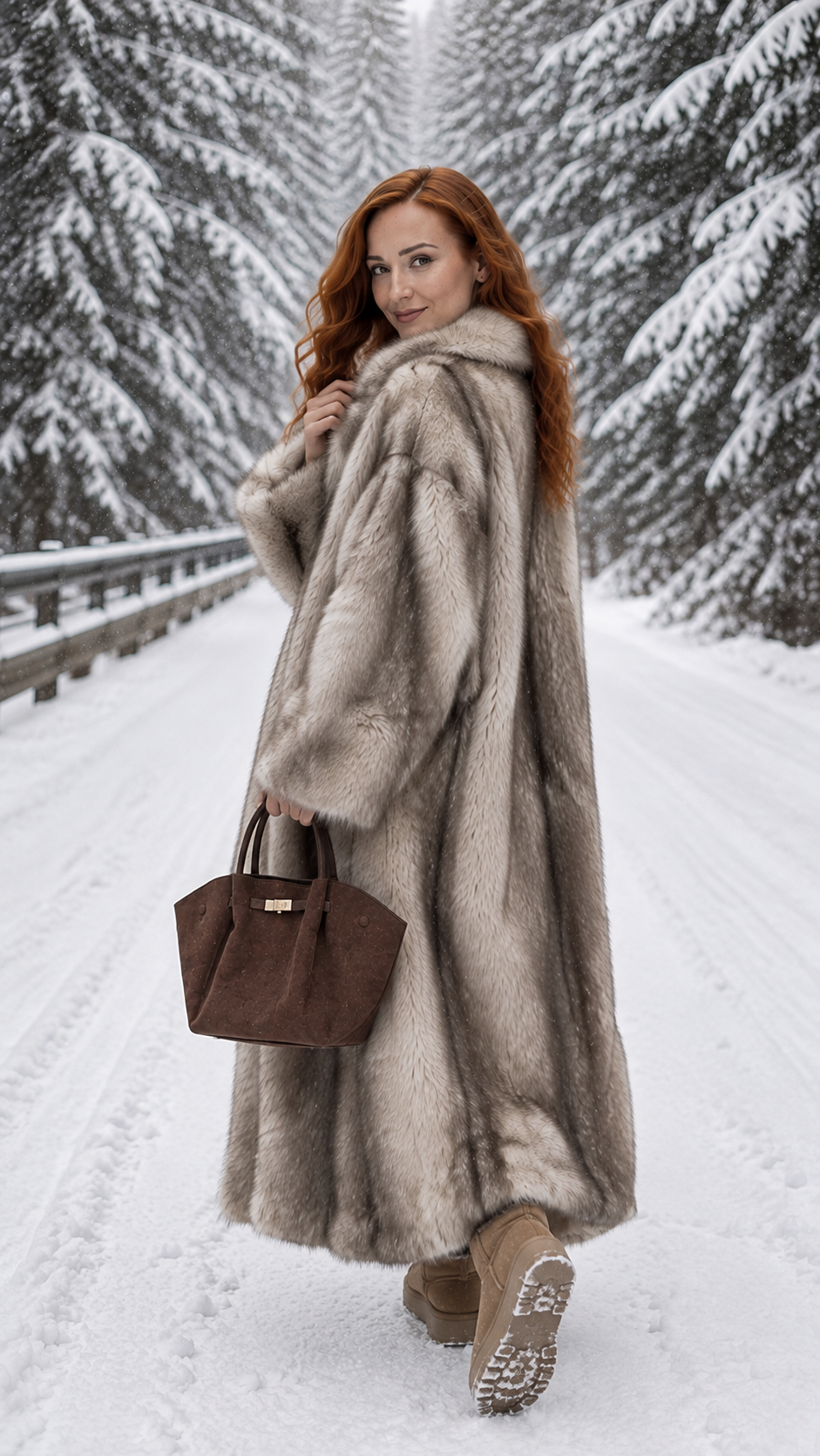 Women's Long Brown Flannel Coat – Winter Elegance
